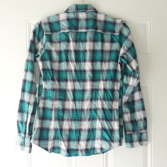 Eddie Bauer Flannel Plaid Button Down Shirt Green - Picture 2 of 7